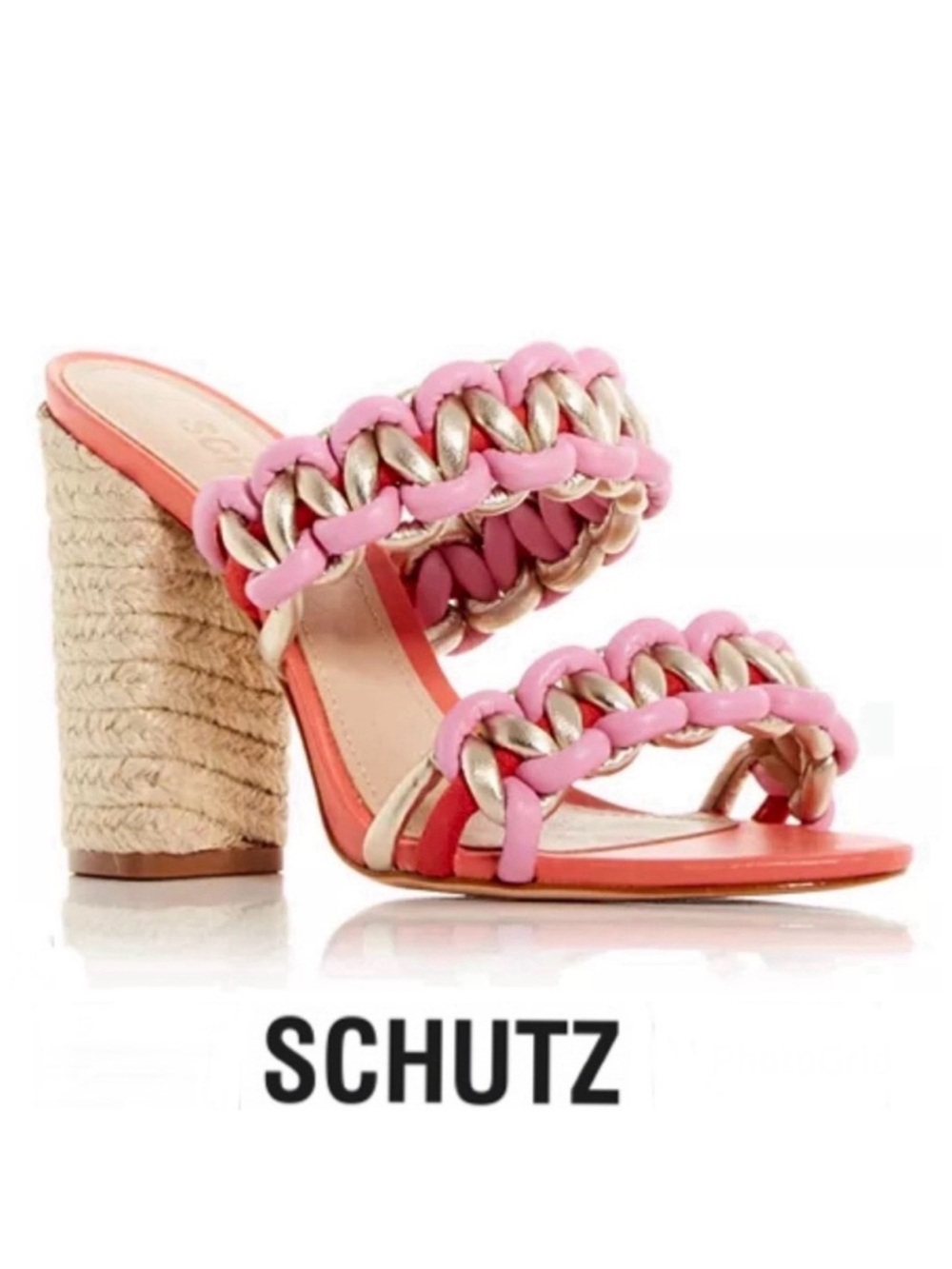SCHUTZ Juliet Multicolor Woven Leather Open Toe Slip On Slides Heels Sandal Sz 8